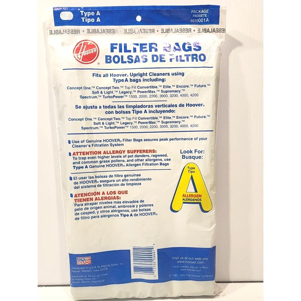 Genuine Hoover Type A‎ Upright  Vacuum Filter Bags 4010001A  - 3 Pack New
